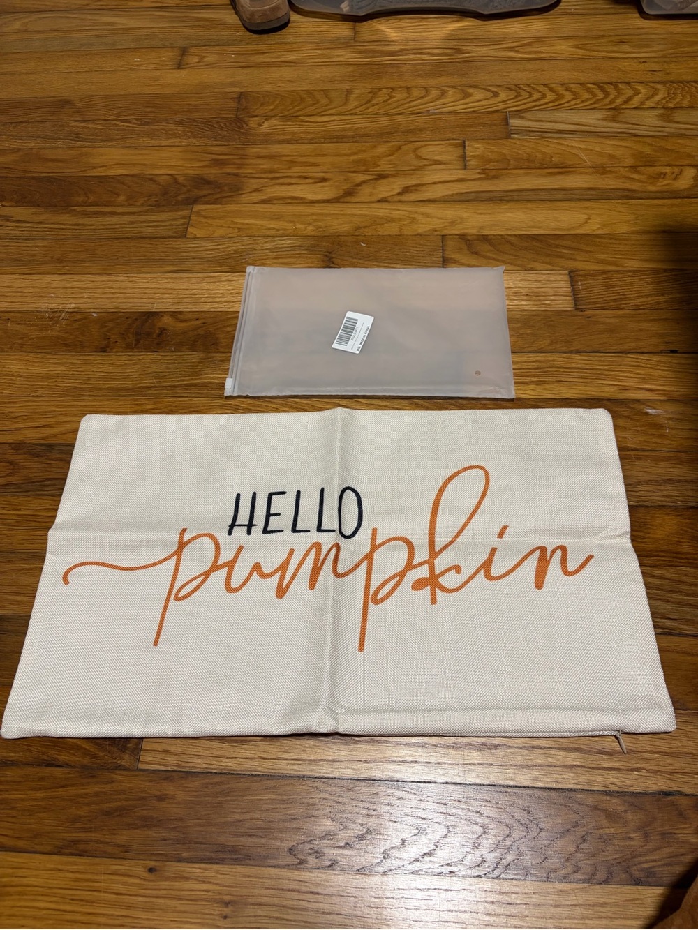Hello Pumpkin Decorative Pillow Cover - Cream with Orange Script